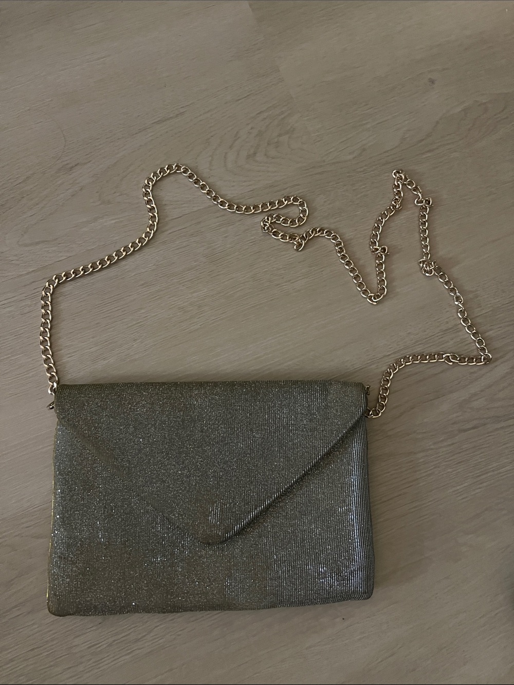 a new day Gold Glitter Envelope Crossbody with Chain